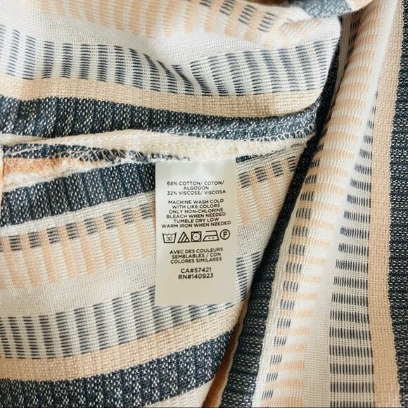 Loft blue white peach striped coastal textured button front shirt top - Picture 6 of 7